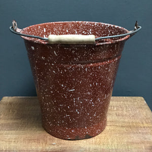 SOLD - Marbled Enamel Bucket with wooden handle