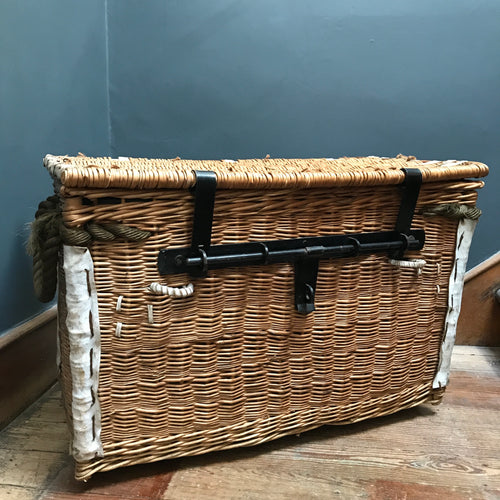 SOLD - Wicker Trunk with rope handles and metal locking bar