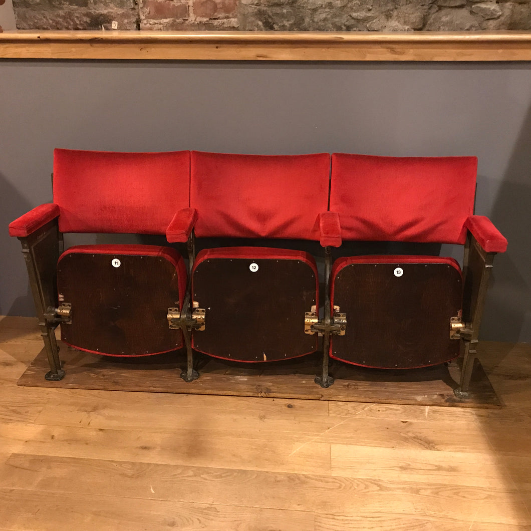 SOLD - Set of three, theatre seats with cast ends