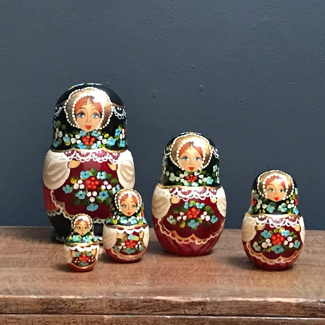 SOLD - Vintage Hand Painted Russian Doll - 5 Piece - Set