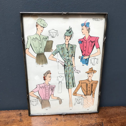 SOLD - Vintage Framed Sewing Pattern, by Perfection Robes