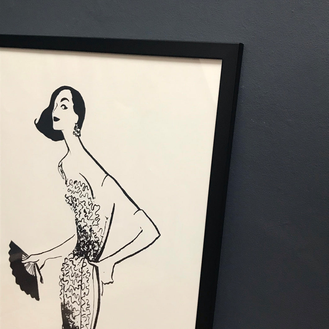 SOLD - French Fashion Print of lady in evening dress, by Renee Marciel