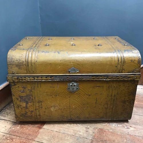 SOLD - Vintage Metal Steamer Trunk Chest