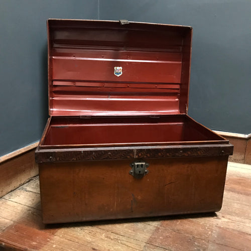 SOLD - Vintage Metal Steamer Trunk Chest