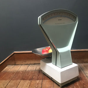 SOLD - Large Vintage White Enamel Avery Grocers Scales