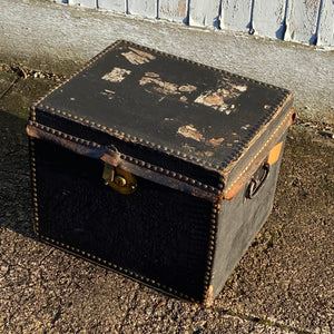SOLD - Antique Leather Trunk with brass studs