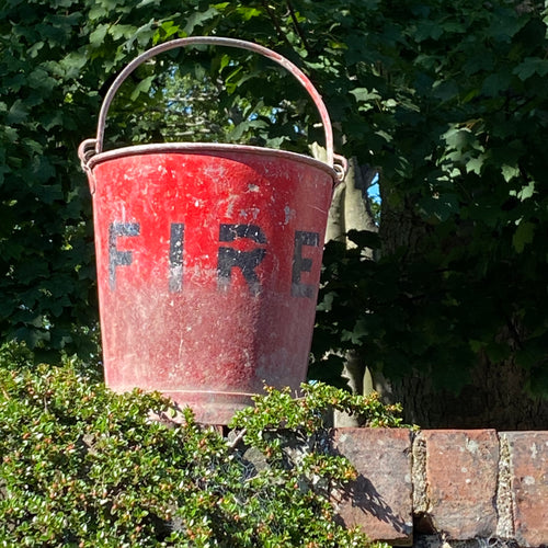 SOLD - Vintage Red Metal Fire Bucket