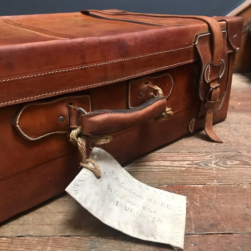 SOLD - Vintage Leather Suitcase with leather straps