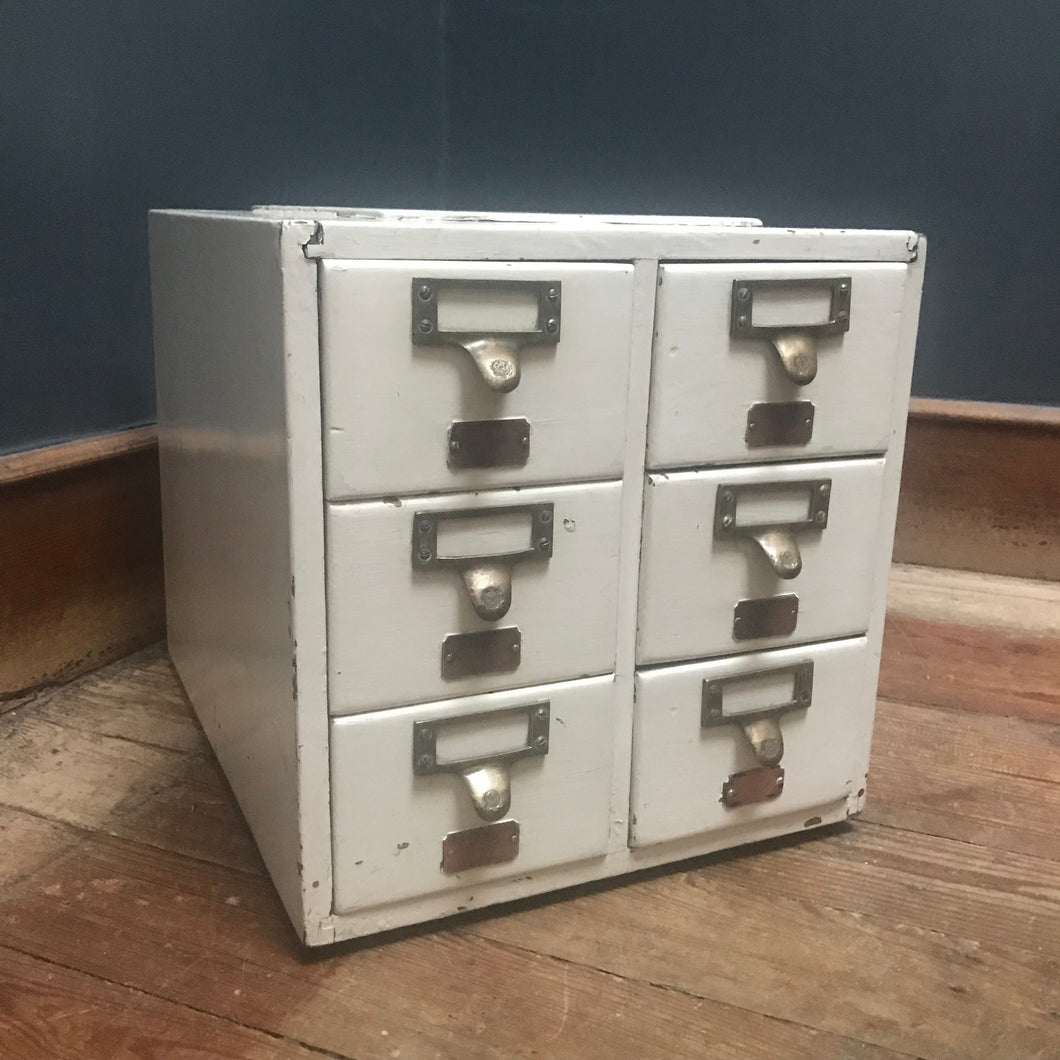 SOLD - Bank of Six Painted Index Drawers