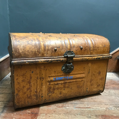 SOLD - Vintage Metal Steamer Trunk Chest