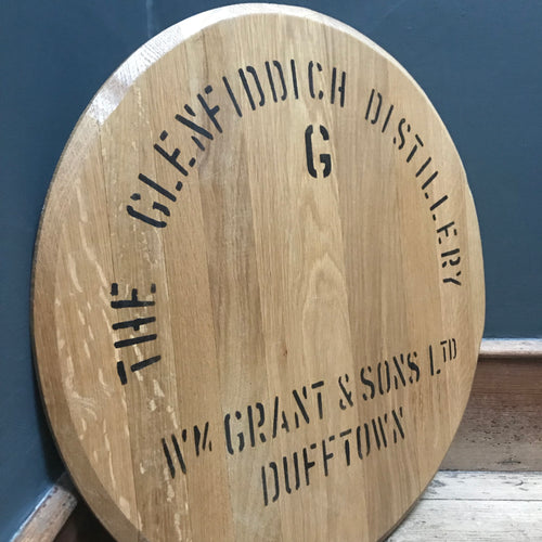 SOLD - Vintage Oak Glenfiddich Whisky Barrel Cask Lid