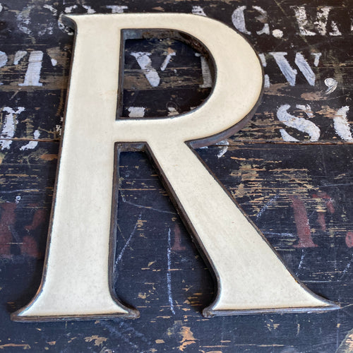 SOLD - Original 1920’s Brass & Enamel ‘R’ Letter