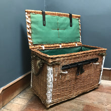 SOLD - Wicker Trunk with rope handles and metal locking bar