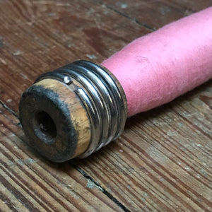 SOLD - Vintage Wooden Bobbin Spool with Pink Cotton