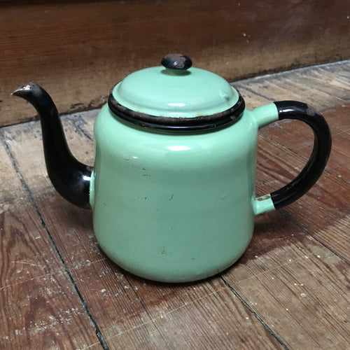 SOLD - Enamel Teapot - Green & Black