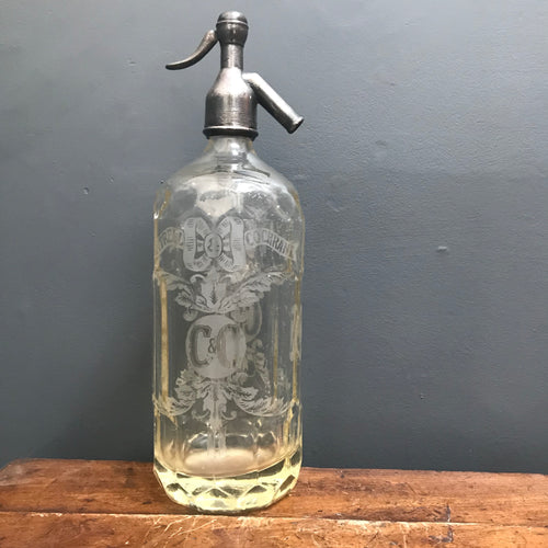 SOLD - Vintage Etched Glass Soda Syphon