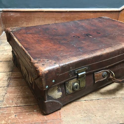 SOLD - Vintage Dark Brown Leather Suitcase