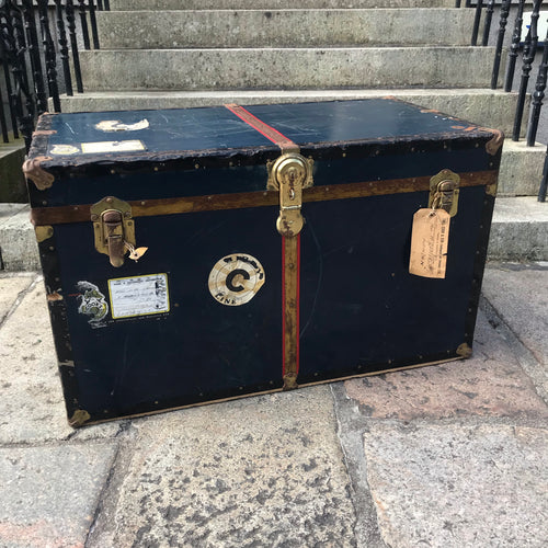 SOLD - Vintage Metal Steamer Trunk Chest