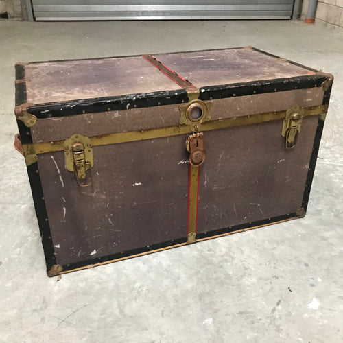 SOLD - Vintage Metal Steamer Trunk Chest