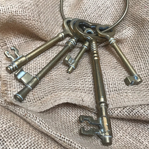 SOLD - Vintage Set of Five Brass Keys on Loop