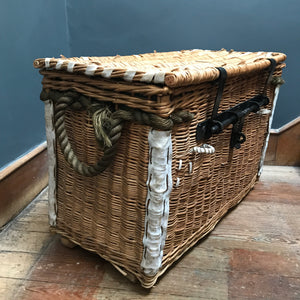 SOLD - Wicker Trunk with rope handles and metal locking bar
