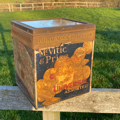 SOLD - Rare Dunmore’s, Edinburgh Biscuit Tin with original glass lid