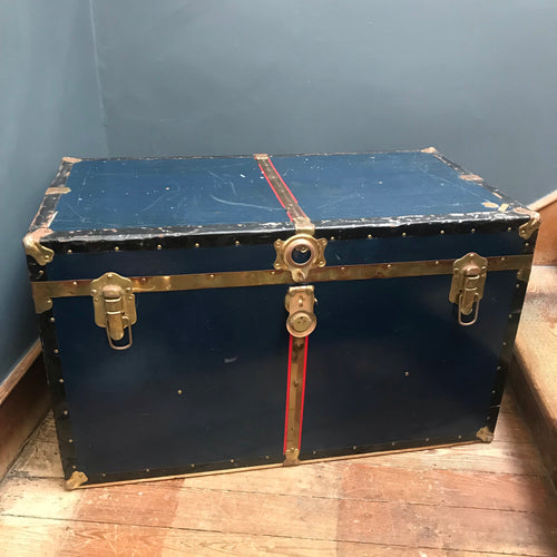 SOLD - Vintage Metal Steamer Trunk Chest